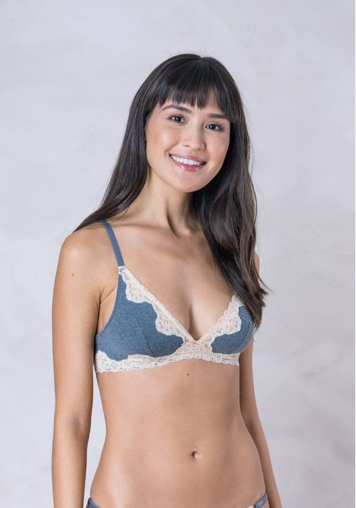 Sutiã Triangulo Malha Mescla com Renda