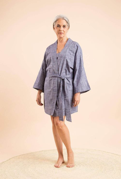 Conjunto Camisola + Kimono Algodão Azul