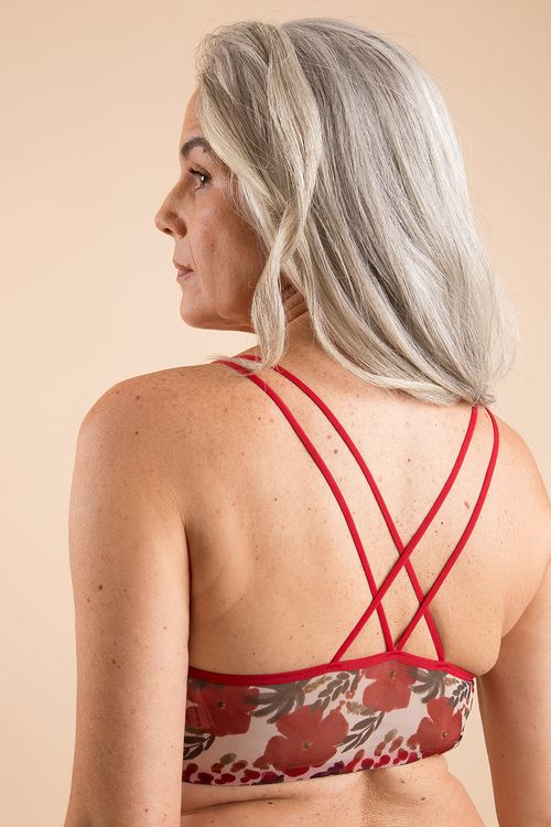 Sutiã Top Multi Alças Tule Estampa Hibisco