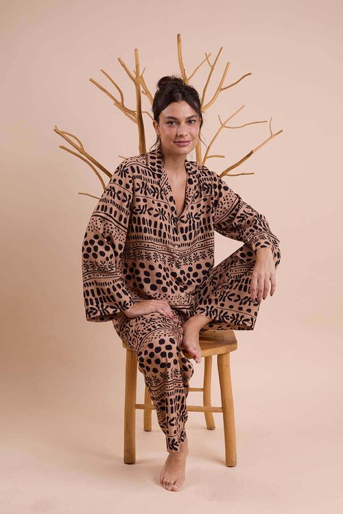 Pijama Longo Viscose Linguagem Argila