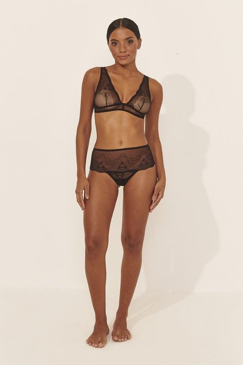 CALCINHA BOXER RENDA DELICADA PRETO