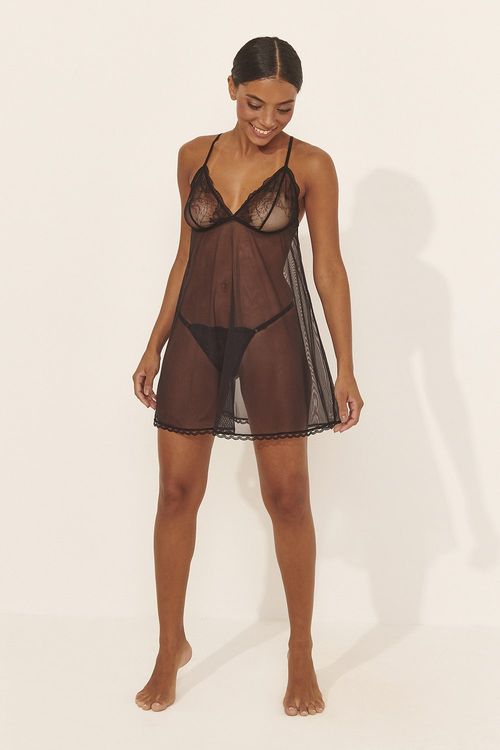 CAMISOLA RENDA DELICADA PRETO