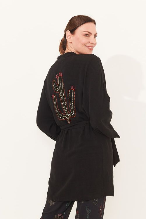 KIMONO BORDADO CACTO PRETO