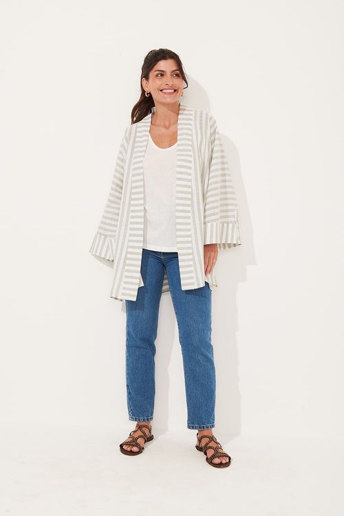 KIMONO LISTRADO VERDE/OFF ALGODÃO