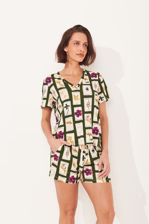 Pijama Curto Short Cadarço Tarot Verde