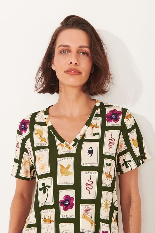 Pijama Curto Short Cadarço Tarot Verde