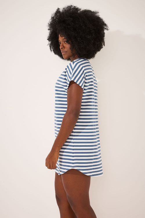 Camisola Camisetão Moletinho Listras Azul Lunar/Off