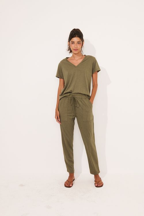 Pijama Ana Malha Aveludada Verde Alquimia