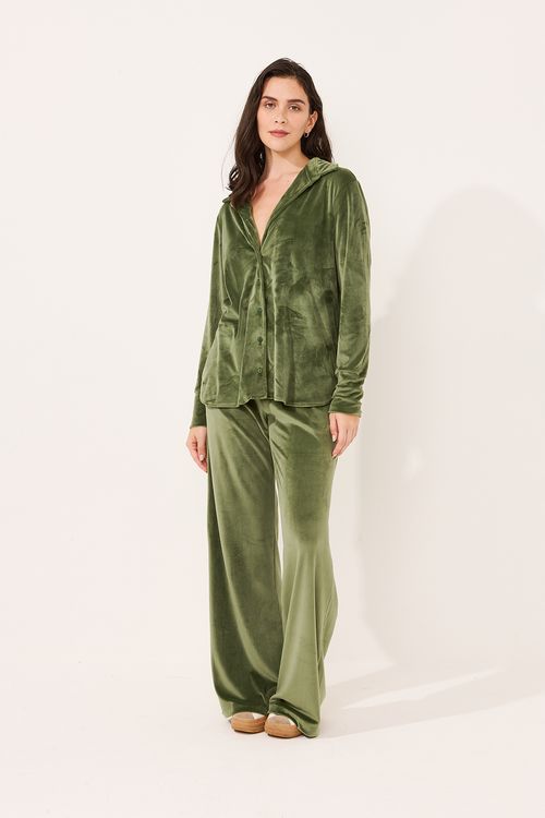 Conjunto Longo Camisa Veludo Verde Alquimia