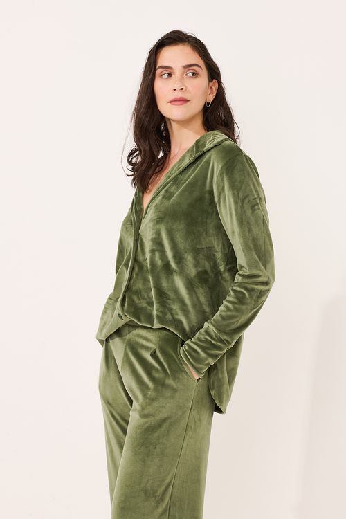 Conjunto Longo Camisa Veludo Verde Alquimia