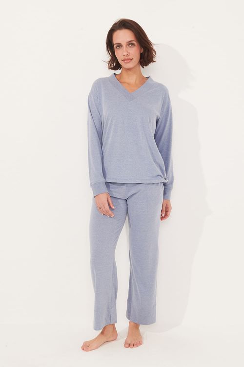 Conjunto Longo Soft Malha Aveludada Azul Polar