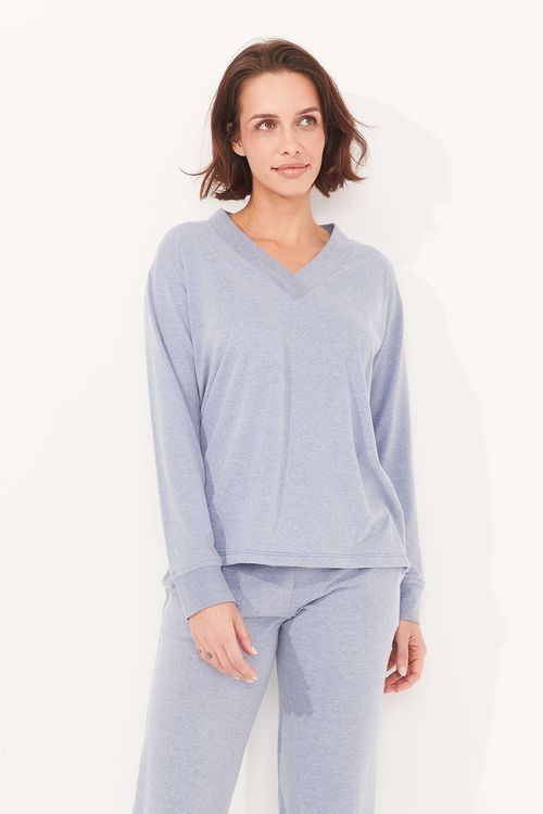 Conjunto Longo Soft Malha Aveludada Azul Polar
