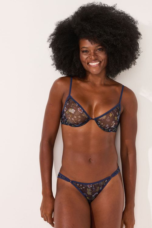 Calcinha Tanga Bumbum Franzido Mini Jardim Tule