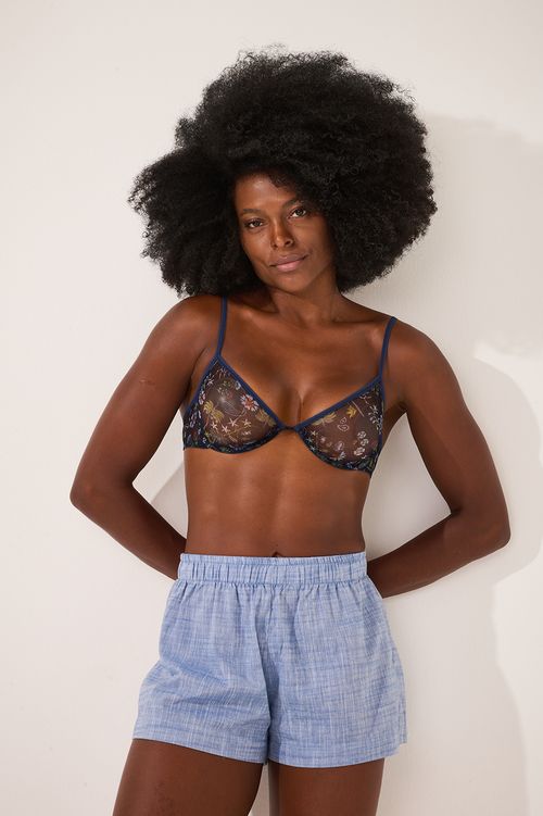 Short Samba Canção Algodão Azul Polar