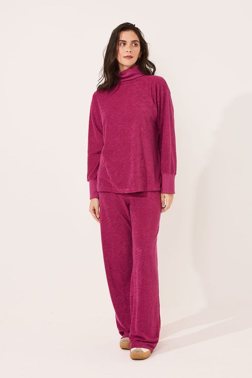Conjunto Longo Gola Rolê Atoalhado Soft Cereja