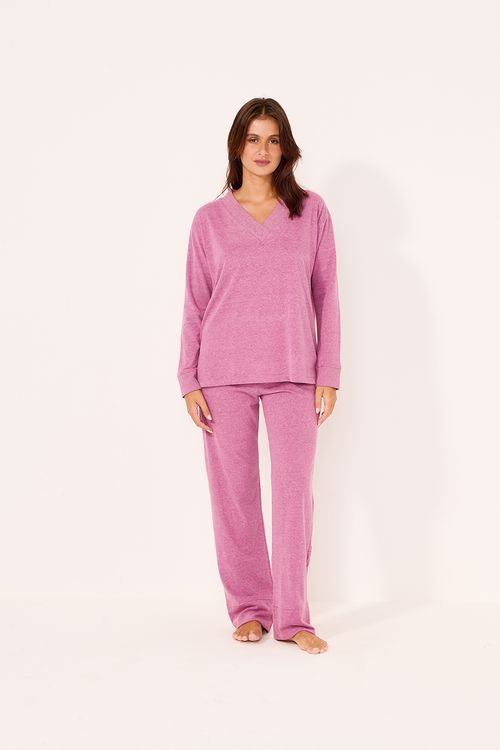 Conjunto Longo Soft Malha Aveludada Cereja