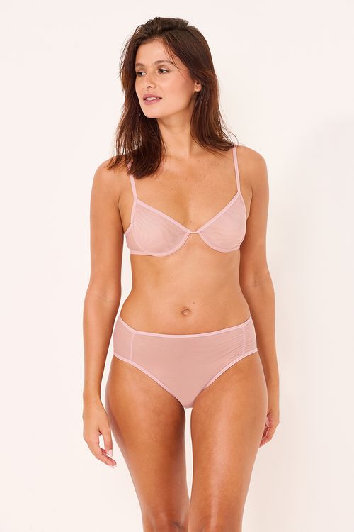 Calcinha Boxer Tule Rosa Pele
