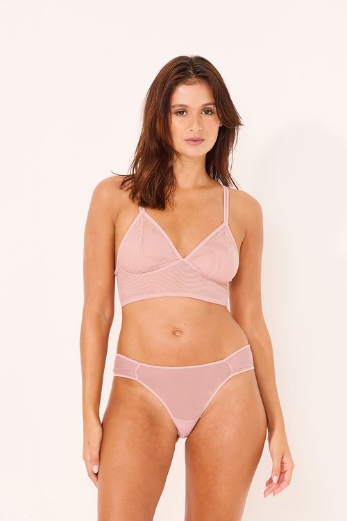 Calcinha Média Tule Rosa Pele