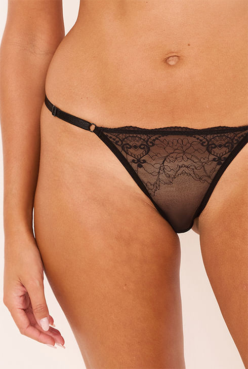 Calcinha Fio Renda Delicada Preto
