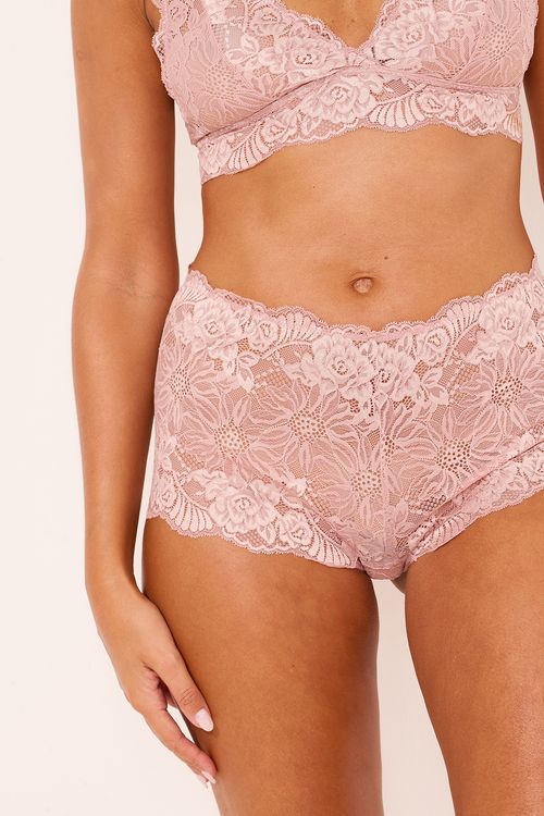 Calcinha Boxer Renda Rosa Pele