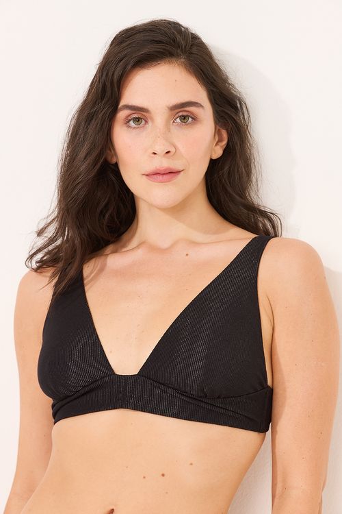 Sutiã Top Triângulo Canelado Glow Preto