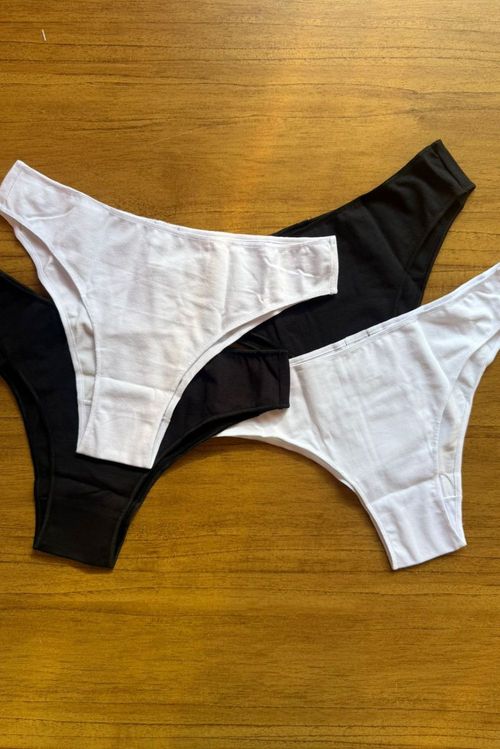 Kit Calcinha Média Algodão 2 Preto/2 Branco