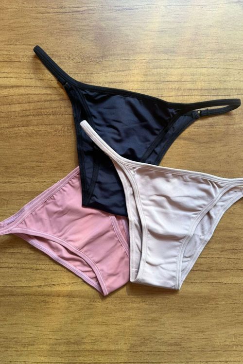 Kit 3 Calcinhas Tanga Poliamida Preto, Nude Rosa