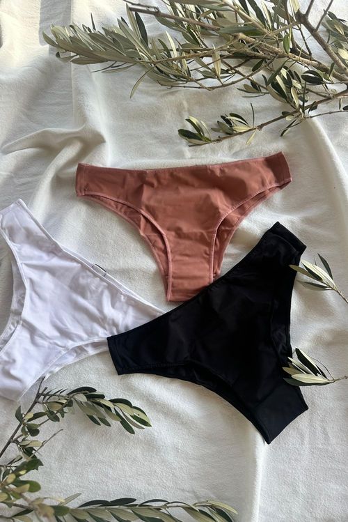 Kit 3 Calcinhas Média Poliamida Preto, Branco e Nude Rosa