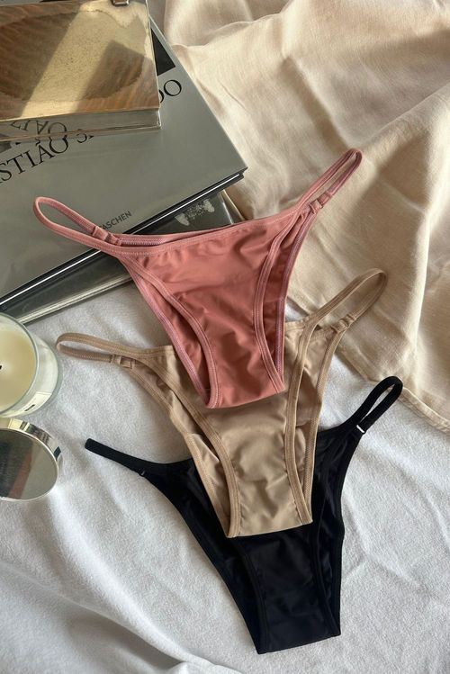 Kit 3 Calcinhas Tanga Poliamida Preto, Nude Rosa