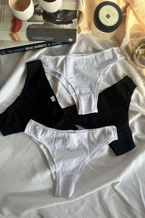 Kit Calcinha Média Algodão 2 Preto/2 Branco