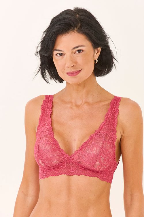 Sutia Triangulo Longo Renda Rosa Goiaba