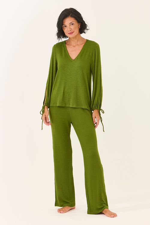 Pijama Longo Amarração Flamê Verde Mata