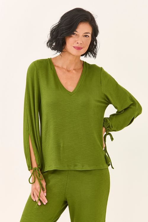 Pijama Longo Amarração Flamê Verde Mata