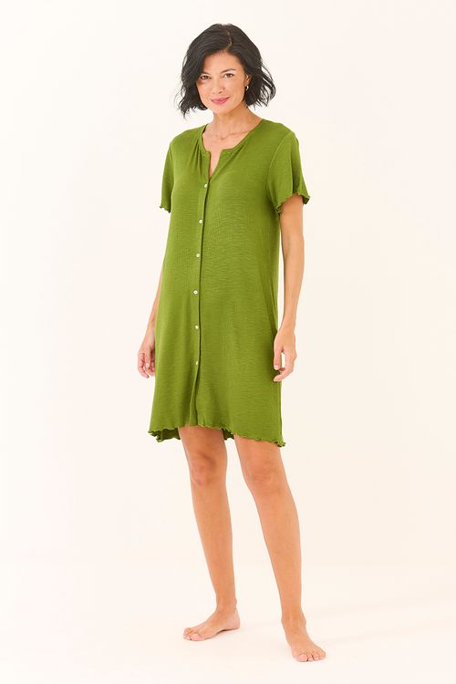 Camisola Botões Flamê Verde Mata