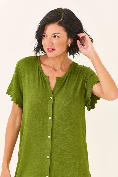 Camisola Botões Flamê Verde Mata
