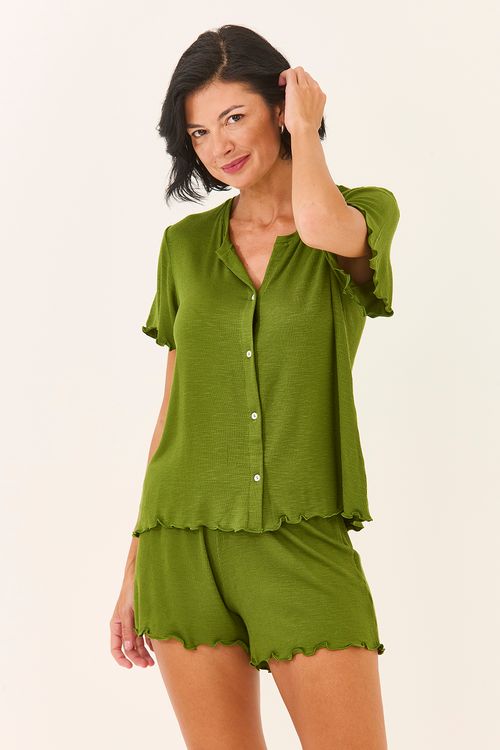 Pijama Curto Botões Flamê Verde Mata