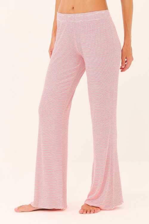 Calça Flare Listra Rosa Goiaba/Off