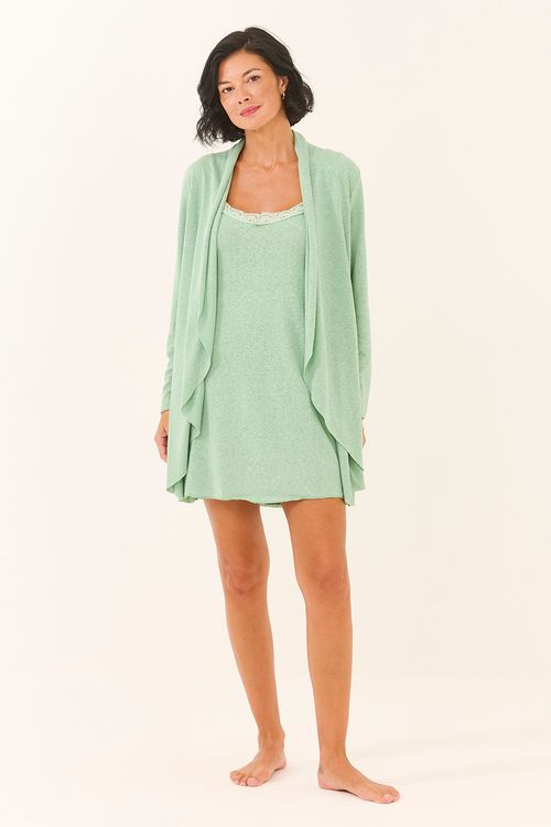 Conjunto Camisola+Cardigan Blur/Renda Verde Acqua