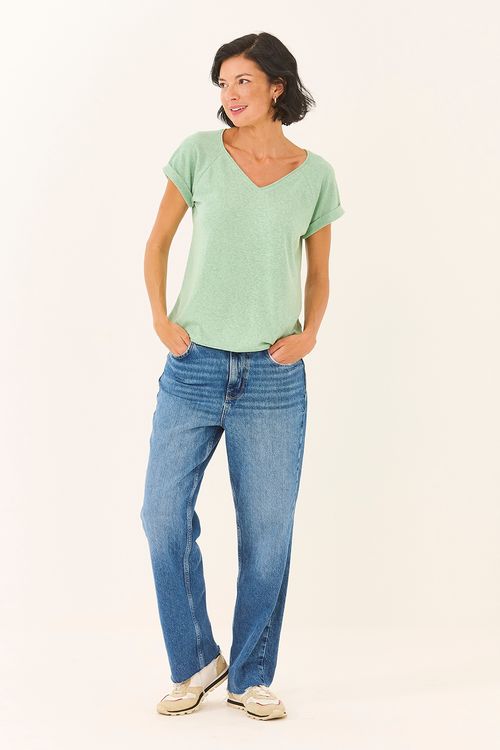 Tshirt V Manga Dobrada Blur Verde Acqua