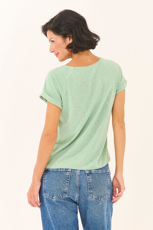 Tshirt V Manga Dobrada Blur Verde Acqua