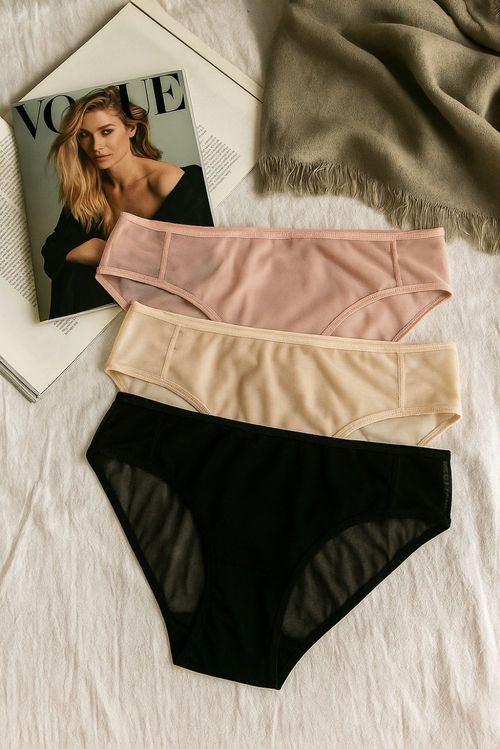 Kit 3 Calcinhas Boxer Tule Preto, Chocolate e Rosa Pele