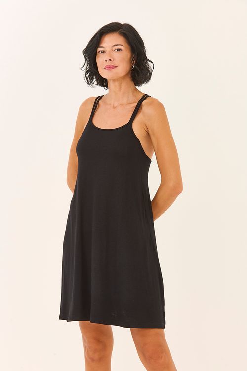 Camisola Multi Alças Canelado Preto