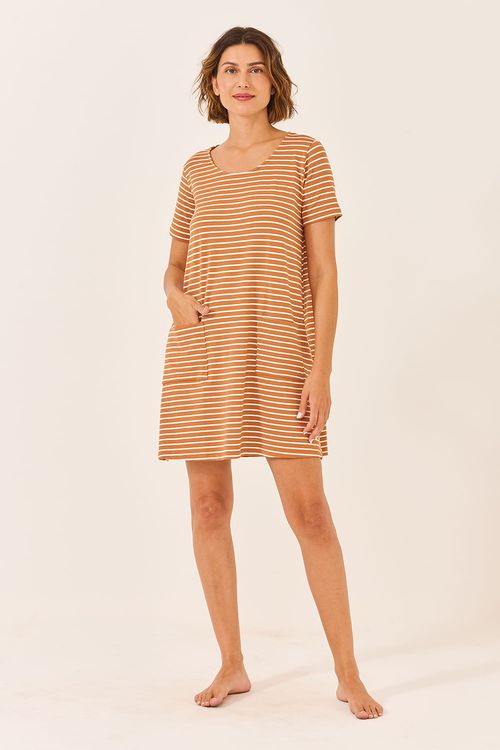 Camisola Conforto Listras Dourado/Off