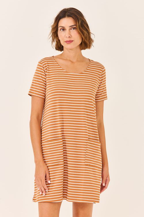 Camisola Conforto Listras Dourado/Off