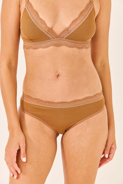 Calcinha Média Cós Renda Canelado Dourado