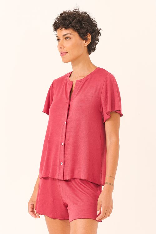 Pijama Curto Botões Flamê Rosa Goiaba