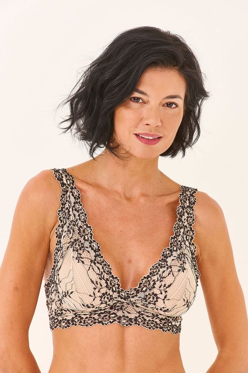 Sutia Triangulo Longo Renda Bicolor Nude/Preto