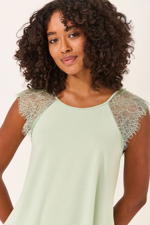 Conjunto Curto Raglan Blur/Renda Verde Acqua
