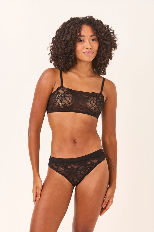 Calcinha Média Renda Elástico Preto