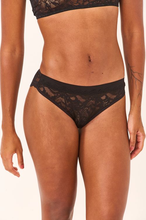 Calcinha Média Renda Elástico Preto